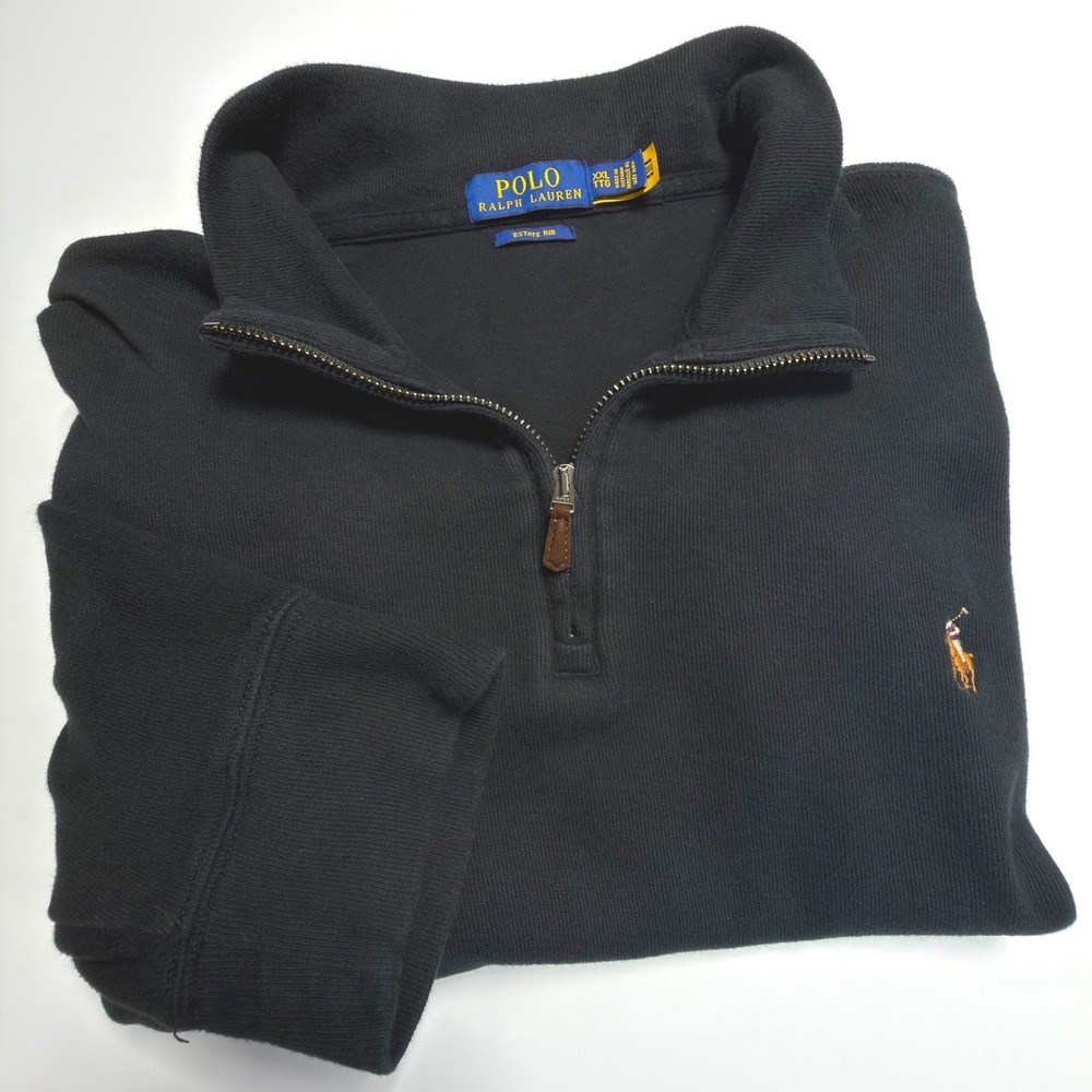 Polo Ralph Lauren Estate Rib Quarter Zip Pullover Sweatshirt Mens 2XL Black Pony